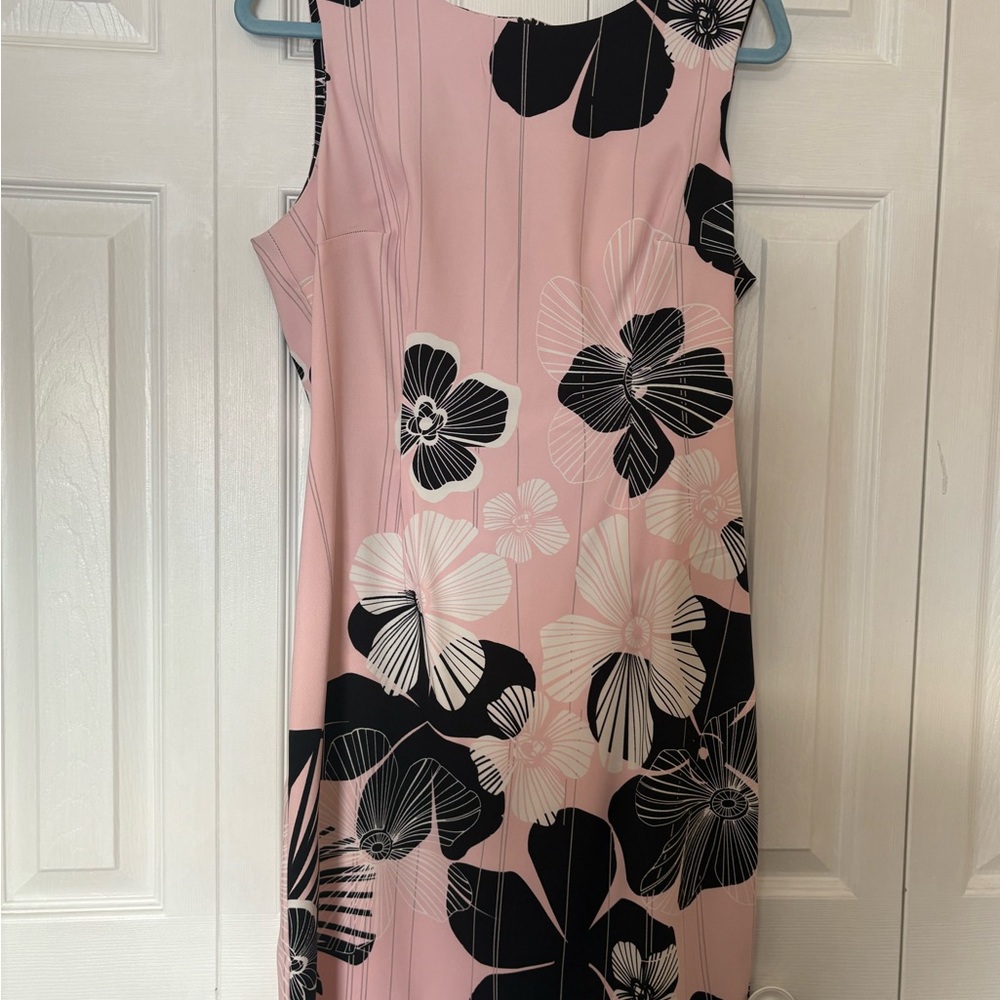 Connected Apparel Pink and Black Floral Midi Dress